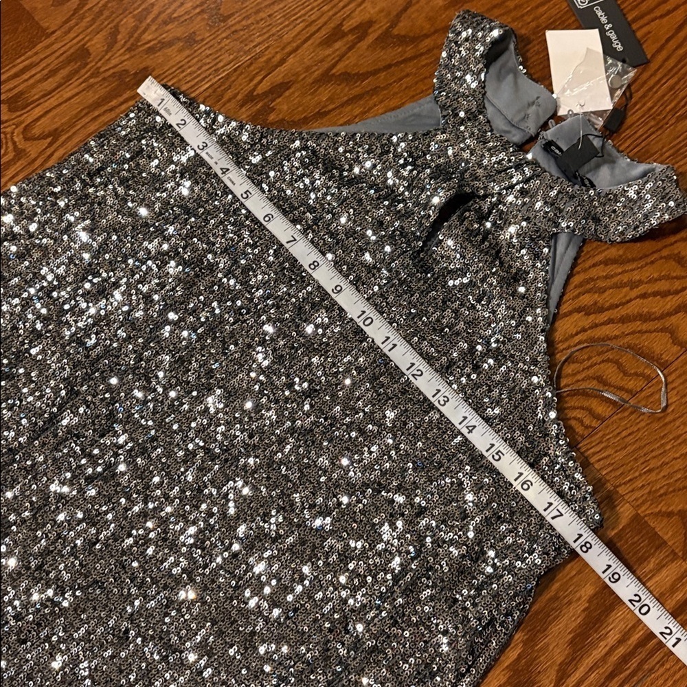 Silver Sequin Halter tank Top stretchy Cable & Gauge holiday evening formal med - Picture 10 of 11